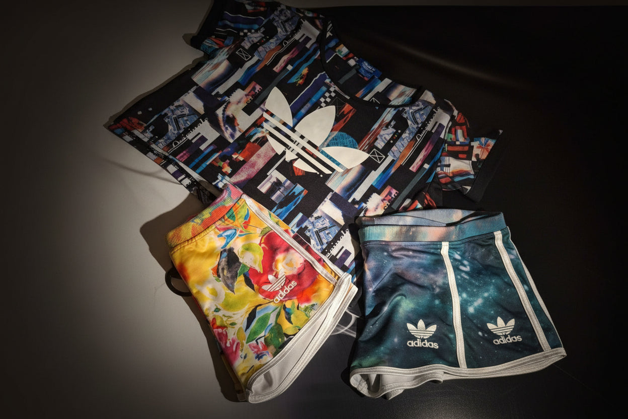 Adidas Originals Multicolor "Vibe Check" Bundle – T-Shirt & 2x Graphic Shorts – Size XS/S